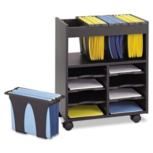 Safco 8 Compartment Go Cart Mobile Wood Letter File Cart in Black