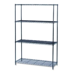 Safco Industrial Wire Shelving Starter Kit, Four-Shelf, 48w x 18d x 72h, Black