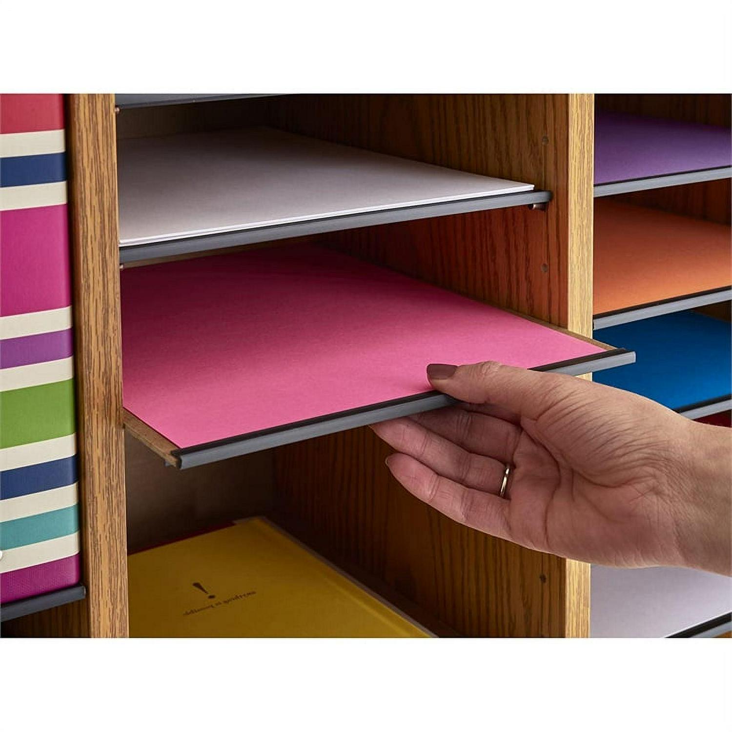 Safco Medium Oak 36 Compartment Wood Adjustable File Organizer Light Brown - Image 3