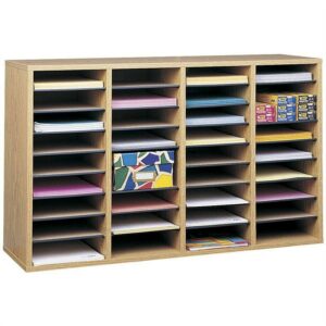 Safco Medium Oak 36 Compartment Wood Adjustable File Organizer Light Brown