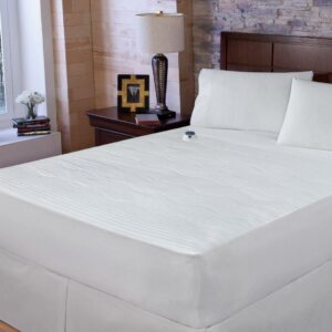 Safe & Warm 100% Cotton Top Electric Warming Mattress Pad, Safe and Warm Low Voltage and Invisiwire Technology, 11 Heat Settings, 10 Hour Auto Shut-Off and Overheat Protection, Fits 18" Mattress