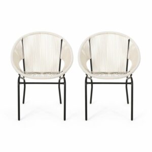 Samayah Outdoor Faux Rattan Club Chairs - Set of 2 - Blue and Black