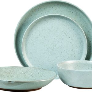 Sango Kaya 16-Piece Ceramic Dinnerware Set with Round Plates and Bowls, Blue, Service for 4