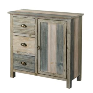 STYLECRAFT Sanibel Wood Storage Cabinet, Blue/Grey, 32" L x 14" W x 32" H, 3 Drawers & 1 Door