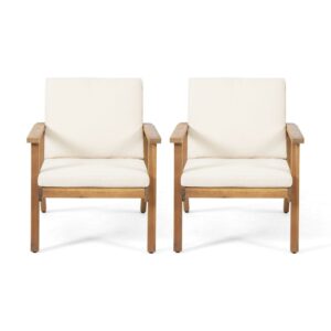 Sasha Modern Acacia Wood Club Chairs with Water-Resistant Cushions Brown Patina/Cream (Set of 2)
