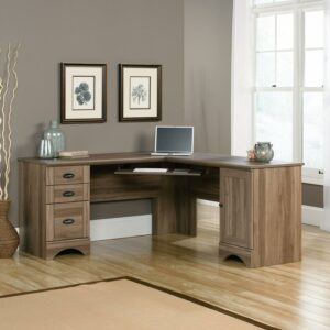 Sauder Harbor View Corner Computer Desk, Salt Oak Finish