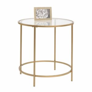 Sauder International Lux Round End Table in Satin Gold