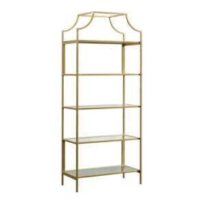 Sauder International Lux 5 Shelf Metal Bookcase in Satin Gold