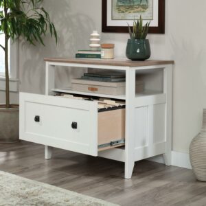 Sauder August Hill Open Shelf Lateral File Cabinet, Soft White Finish