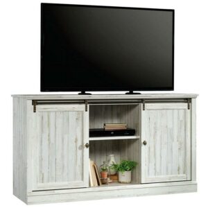 Sauder Barrister Lane Sliding Door Entertainment Credenza TV Stand for TVs up to 60", White Plank Finish