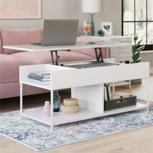 Sauder Boulevard Cafe White Lift-Top Coffee Table with Open Shelves, White Finish