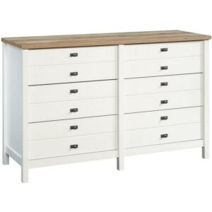 Sauder Cottage Road Engineered Wood 6 Drawer Dresser in Soft White Finish