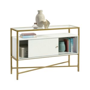 Sauder Harper Heights Contemporary White Glass-Top Accent Table, White Finish