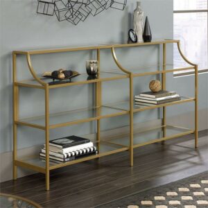 Sauder International Lux Glass Top Console Table, Satin Gold