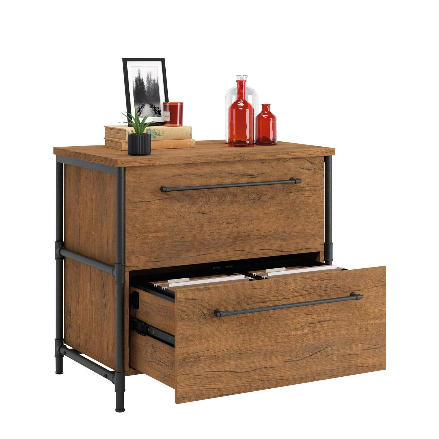 Sauder Iron City Industrial 2 Drawer Lateral File Cabinet, Checked Oak Finish - Image 14