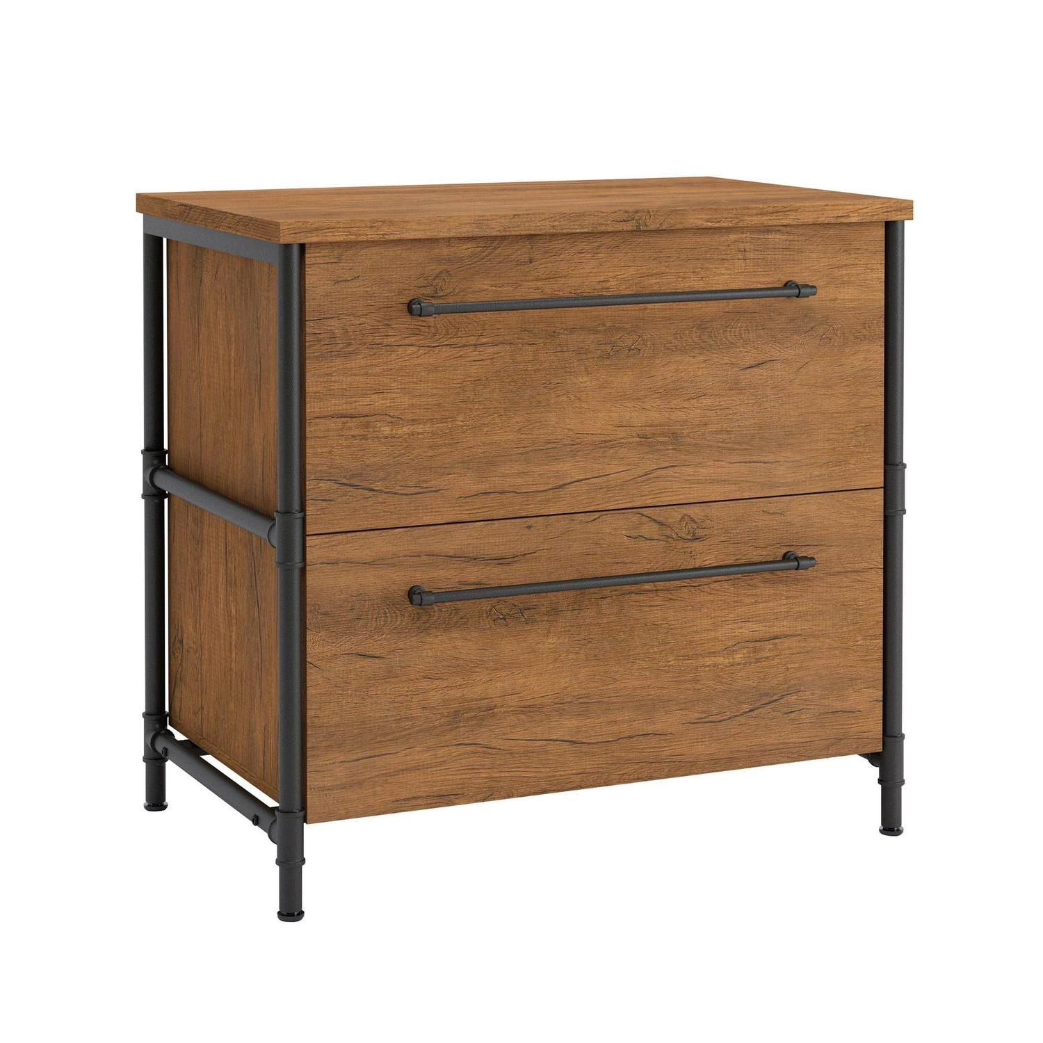Sauder Iron City Industrial 2 Drawer Lateral File Cabinet, Checked Oak Finish - Image 9