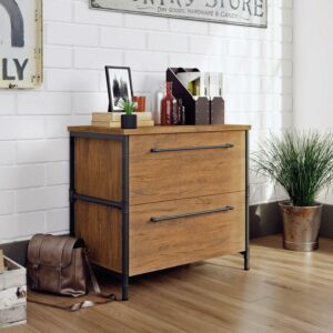 Sauder Iron City Industrial 2 Drawer Lateral File Cabinet, Checked Oak Finish