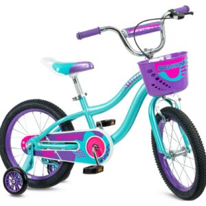 Schwinn Breeze 16 inch Girls Kids Bike with Basket and Training Wheels, Ages 3-7, Teal and Purple