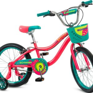 Schwinn Breeze 18 inch Girls Kids Bike with Basket and Training Wheels, Ages 5-9, Pink