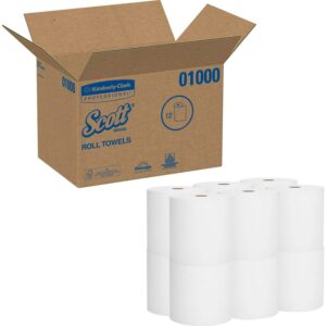 Scott Professional Essential Universal High-Capacity Hard Roll Paper Towels, Bulk (01000), Hardwound 1.5" Core, Absorbency Pockets, White (12 Rolls at 1,000' Each, 12,000'/Case)