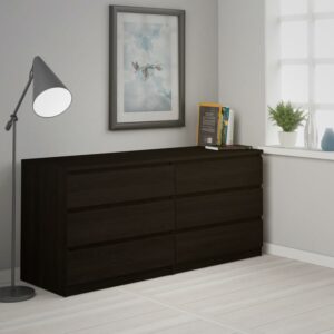 Tvilum Laguna 6 Drawer Double Dresser, Coffee, Modern Design Easy Clean Horizontal Dresser