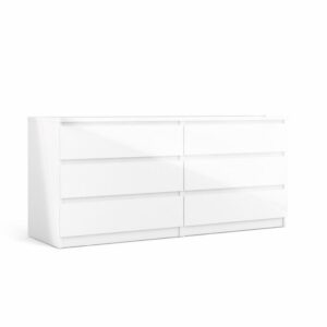 Tvilum Scottsdale 6 Drawer Double Dresser for Adults, White High Gloss