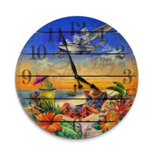 Seas The Day 30" Wood Wall Hanging Clock - Multi-color