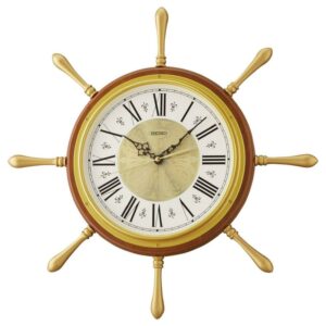 Seiko 19 Inch Rei Nautical Ship Wheel Wall Clock, Roman Numerals Quartz Analog Battery QXA785BLH