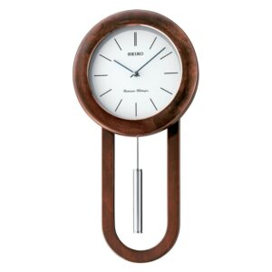 Seiko Circular & Sleek Brown Wooden Wall Clock Pendulum and Dual Chimes, Quartz, Analog QXH057BLH