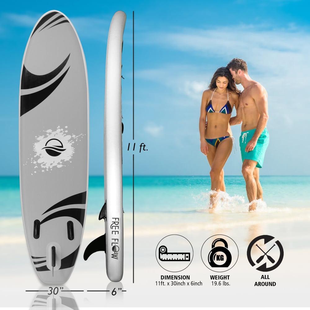 SereneLife 11 Foot Free Flow Inflatable SUP Stand Up Paddle Board Kit, White - Image 2