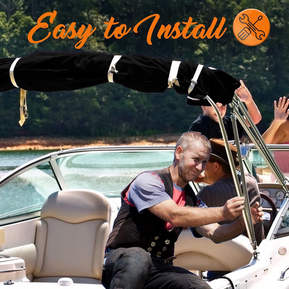 SereneLife 4 Bow 85-90 Inch Bimini Top Boat Cover with Double Walled Frame, Gray - Image 2