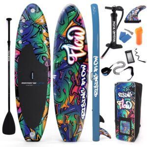 SereneLife SLSUPB636 - Rising Flow Paddleboard SUP - Stand Up Water Paddle-Board w/ Waterproof Mobile Phone Case (10’6”)