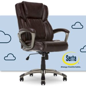 Serta Garret Executive Office Chair, Ergonomic Lumbar Support, Semi-Plush Cushion, Body Pillows, Brown