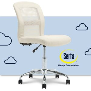 Serta Essentials Armless Task Chair, Faux Leather and Mesh, Cream