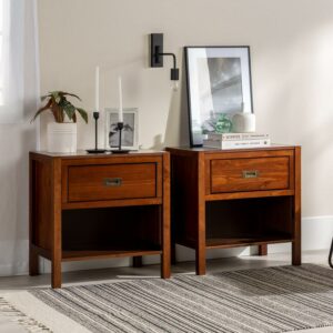 (Set of 2) Annabelle One Drawer Storage Nightstands by Walker Edison, Walnut