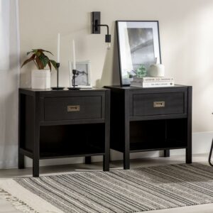 (Set of 2) Annabelle One Drawer Storage Nightstand by Walker Edison, Black