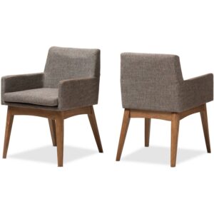 Set of 2 Baxton Studio Nexus Mid-Century Modern Walnut Wood Finishing and Gravel Fabric Upholstered Arm Chairs
