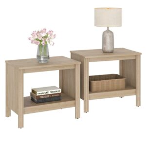 FITUEYES Indoor Storage Wood Rectangle End Table, Oak (Set of 2)