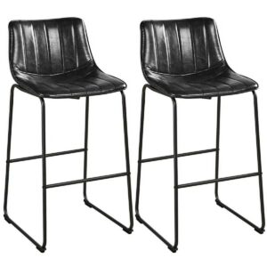 Set of 2 High Bar Stool with Backrest Home Office Bar Black