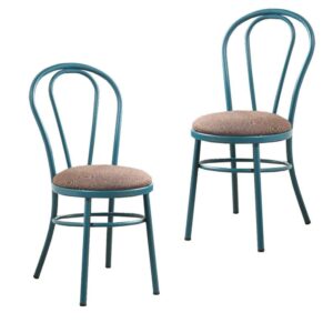 Set of Two Metal Side Chairs with Padded Seat, Teal- Saltoro Sherpi