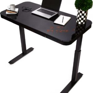 Seville Classics airLIFT® Electric Height Adjustable Desk with Tempered Glass Top, USB Charging Ergonomic Sit Stand Modern Home Office Workstation, 47.5" x 24" Pull Out Drawer, Black