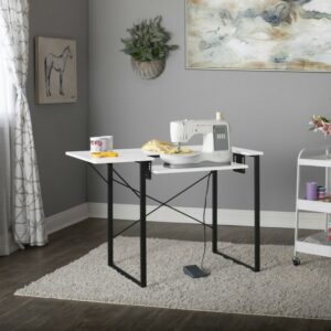 Sew Ready Dart Sewing Machine Table with Folding Top and Adjustable Platform, Black/White