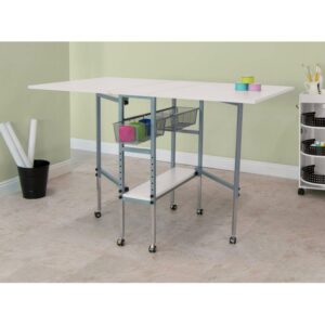 Sew Ready Hobby/Craft/Sewing/Fabric Cutting/ Multipurpose Table Height Adjustable with 60" x 36" Folding Top, Storage Shelf and Drawers
