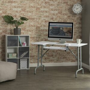 Sew Ready Foldaway Multipurpose Sewing Table with Adjustable Platform in Silver/White