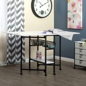 Sew Ready Metal Folding Rolling Cutting Craft Sewing Table with Storage 36 -inch High in Black and White
