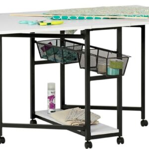 Sew Ready Mobile Fabric Cutting Table with Storage 30" H in Charcoal/White