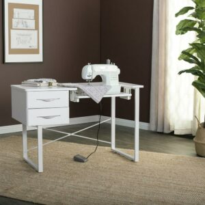 Sew Ready Pro Line Craft, Sewing and Office Desk with 2 Drawers in White