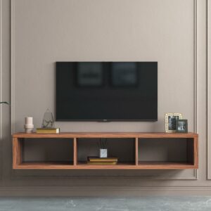 Shallow Floating TV Console for TVs up to 60" with 3 Storage Shelves,Brown