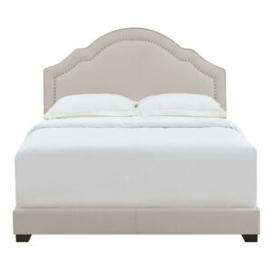 Shaped Back Upholstered Queen Bed in Warm Grey