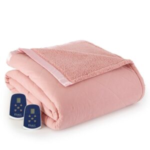 Shavel Home Products Micro Flannel® Reverse to Sherpa Electric Blanket, Queen, Frosted Rose
